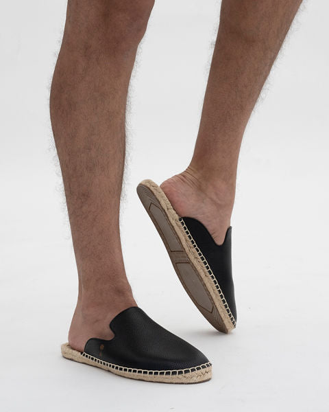 Black Leather Mules Espadrilles