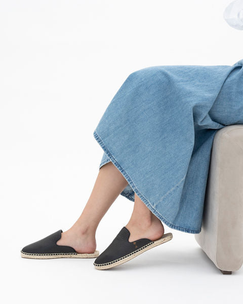 Black Leather Mules Espadrilles