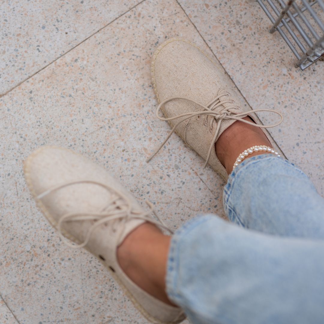 Beige lace up espadrille shoe