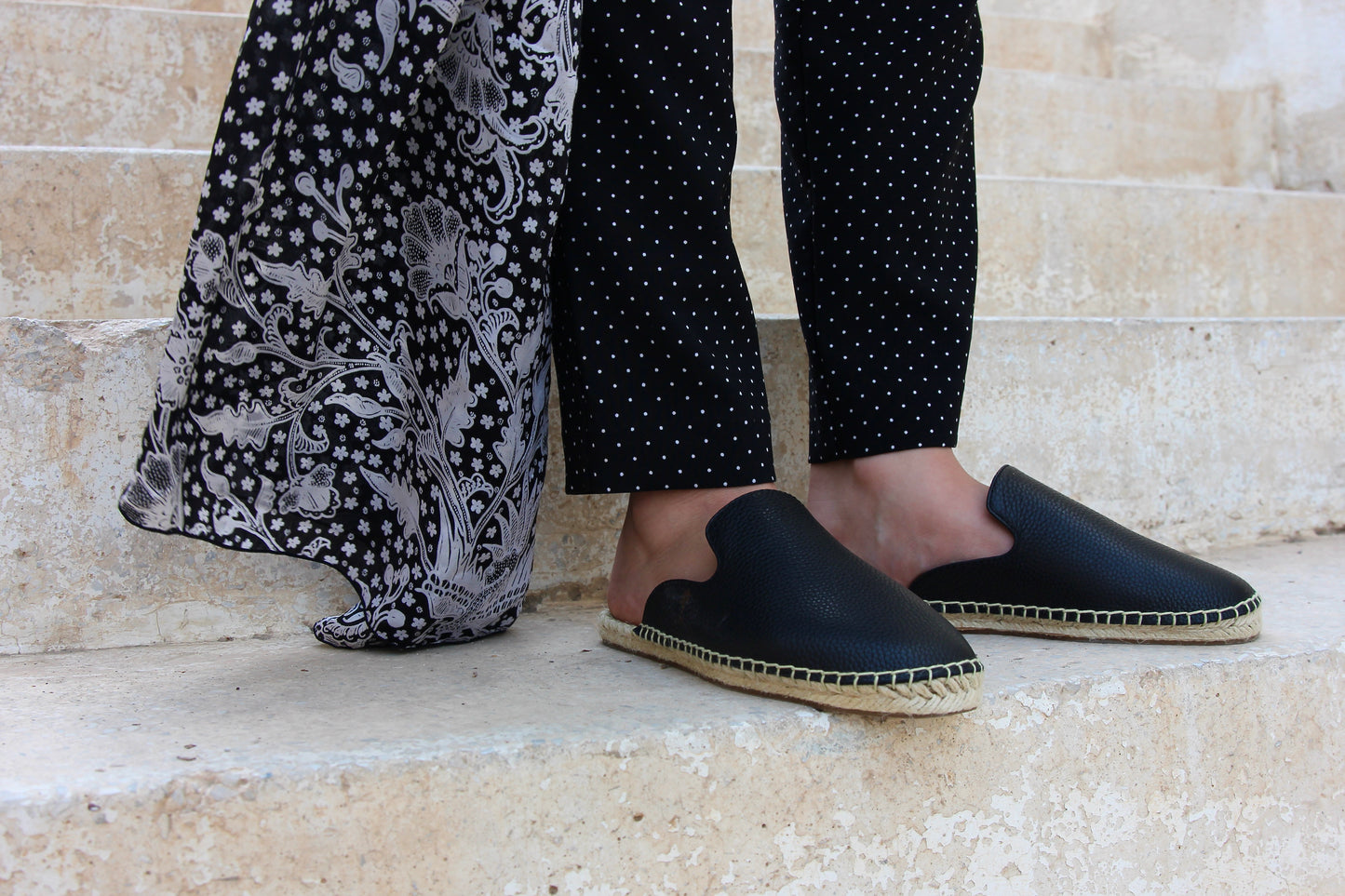 Black Leather Mules Espadrilles