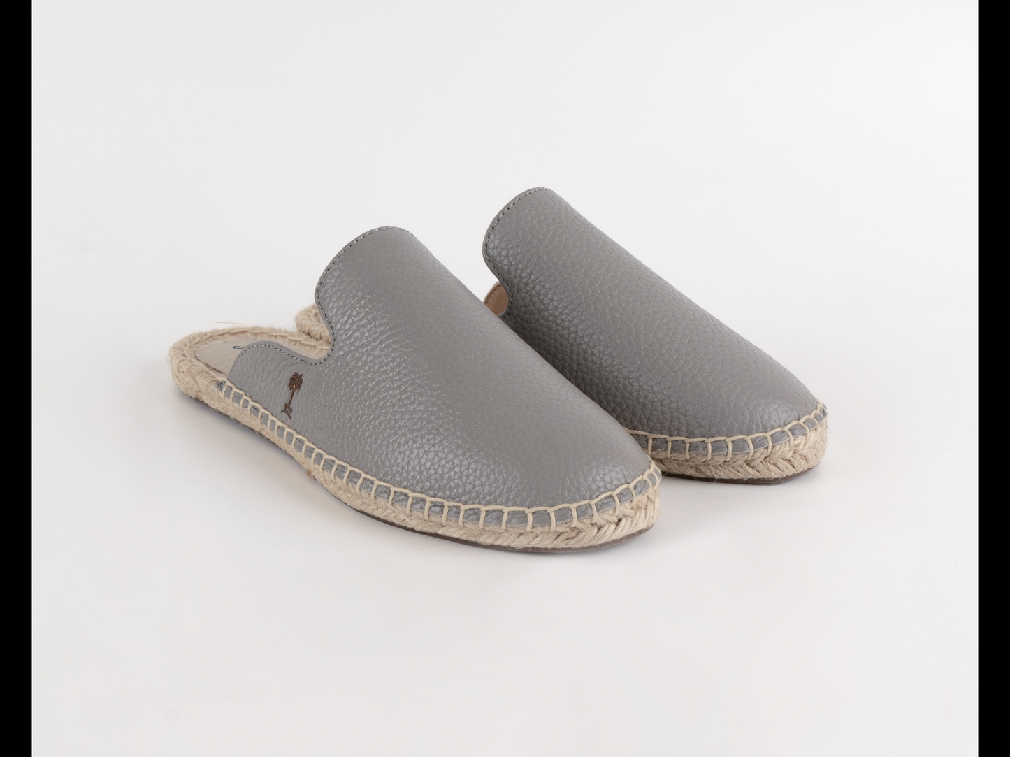 Grey Leather Mules Espadrilles