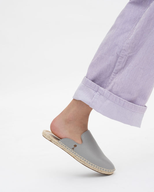 Grey Leather Mules Espadrilles