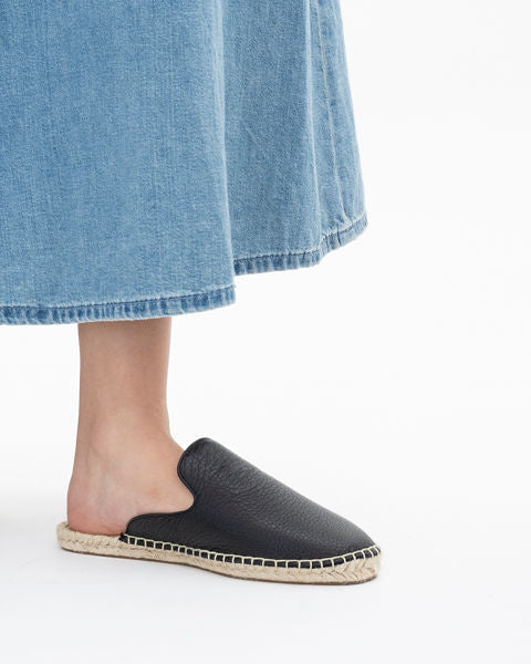 Black Leather  Mules Espadrilles