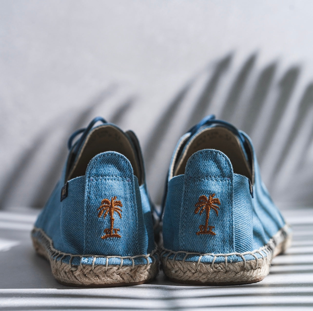 Blue lace up espadrille shoe