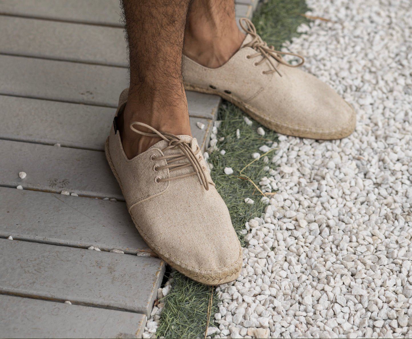 Beige lace up espadrille shoe