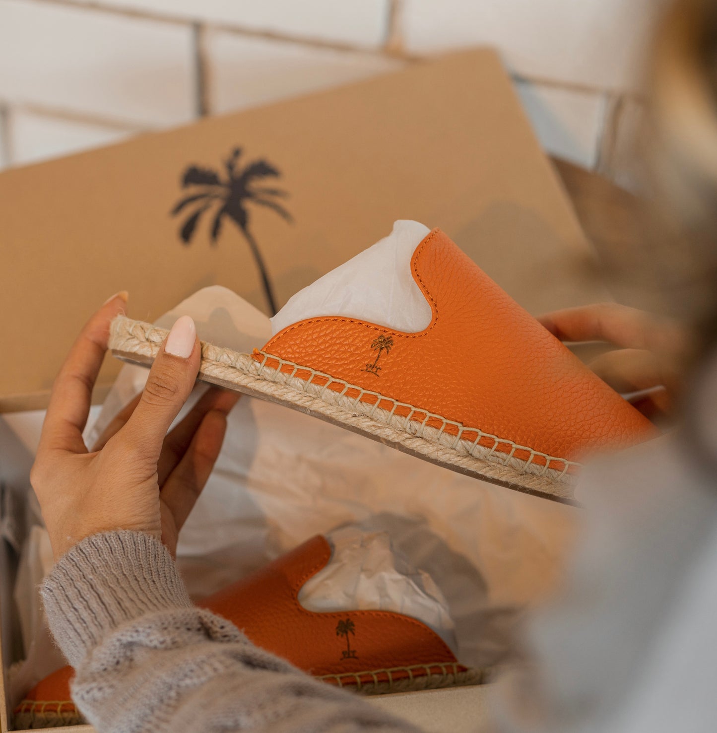 Orange-Leather Mules Espadrilles