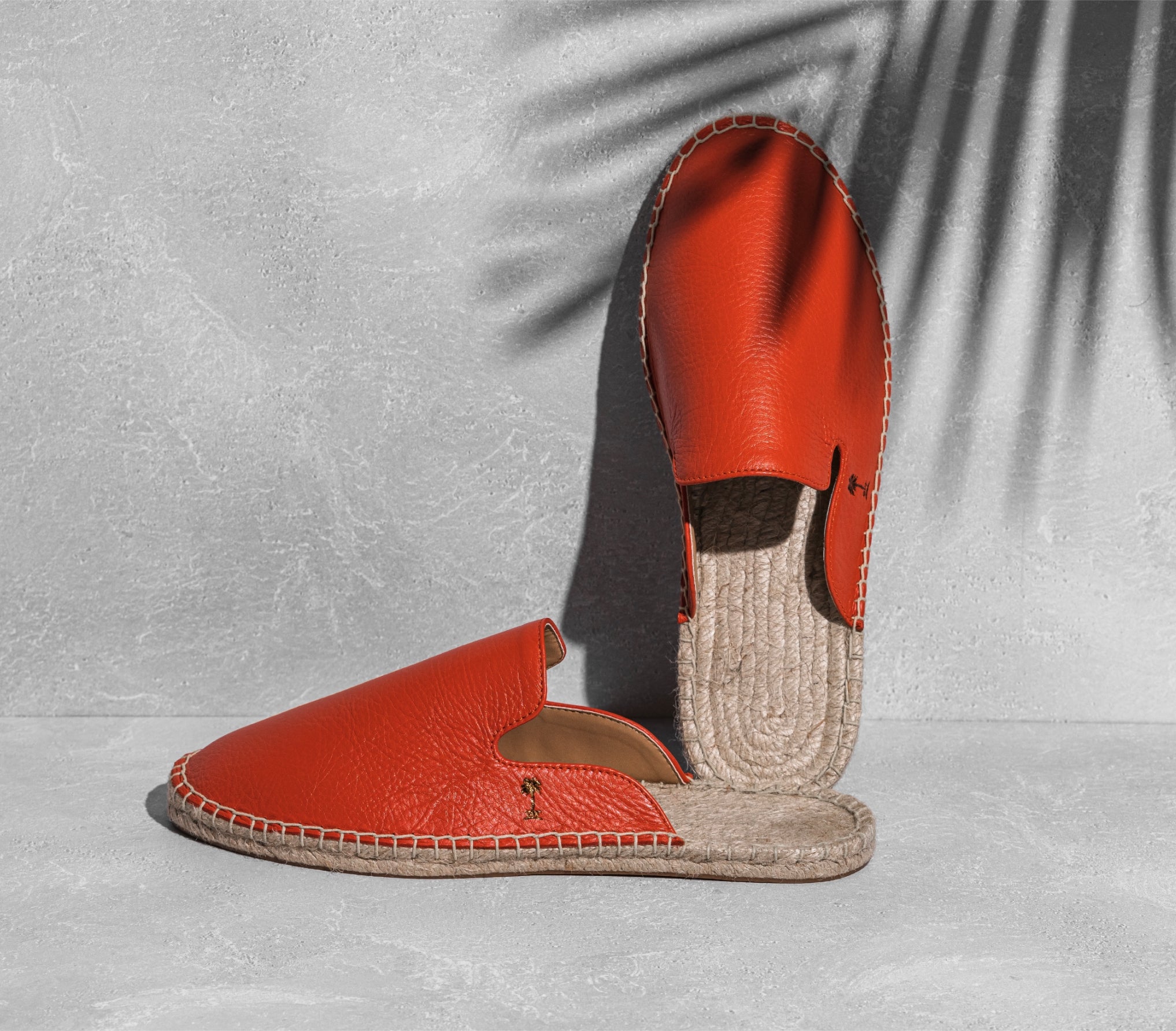 Orange-Leather Mules Espadrilles