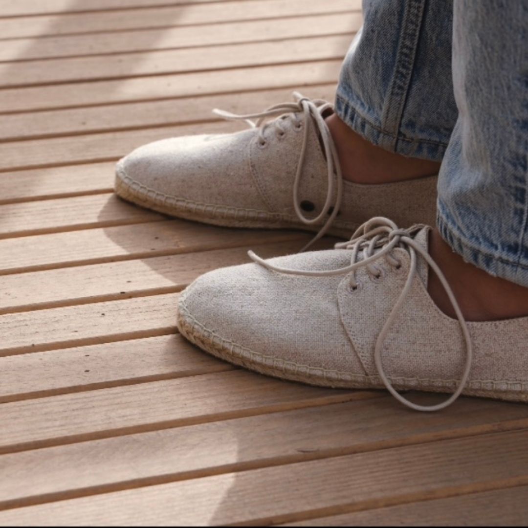 Beige lace up espadrille shoe