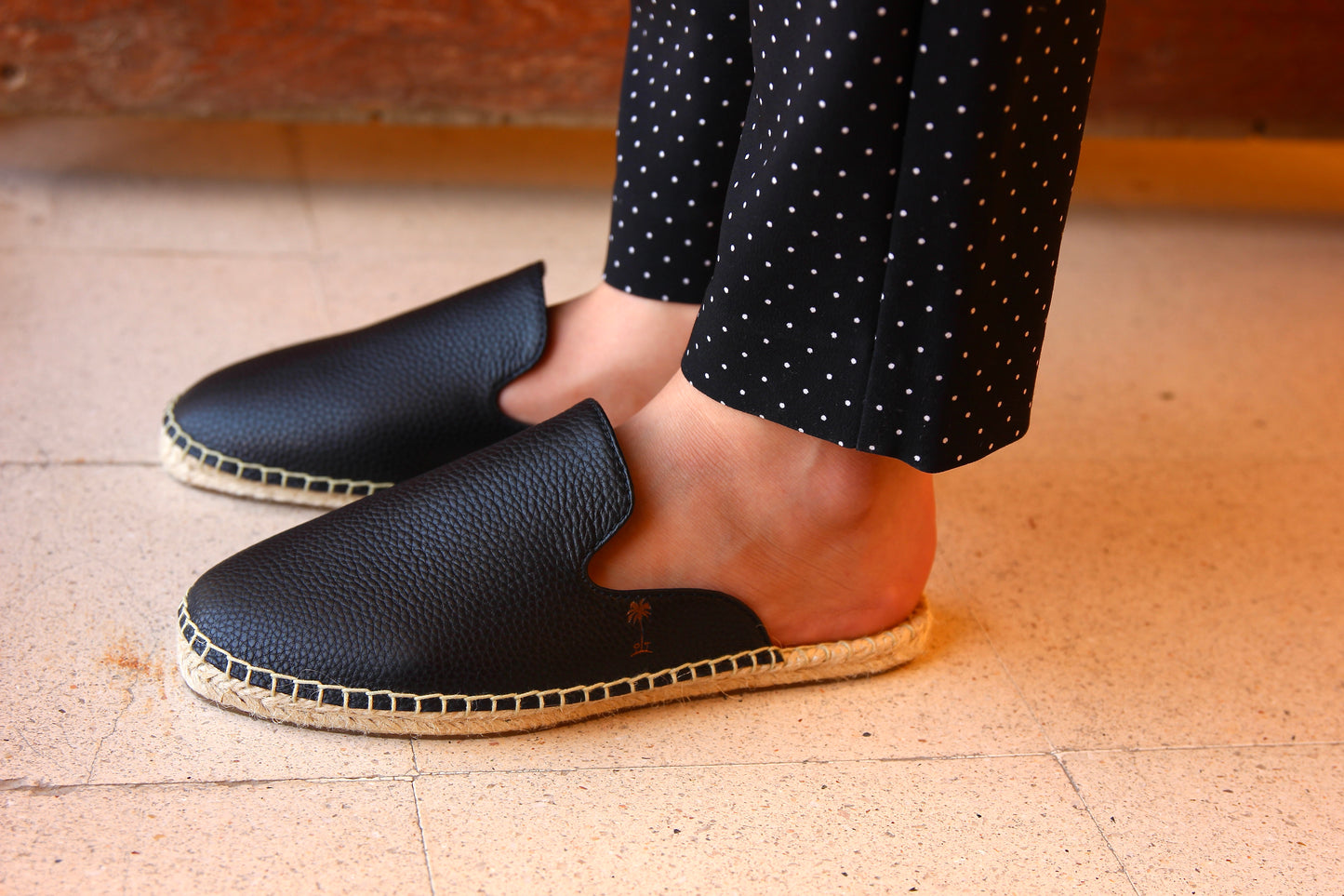 Black Leather  Mules Espadrilles