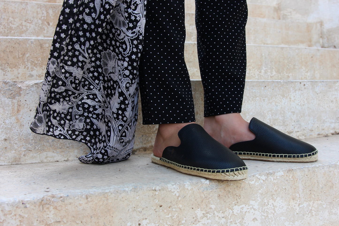 Black Leather  Mules Espadrilles