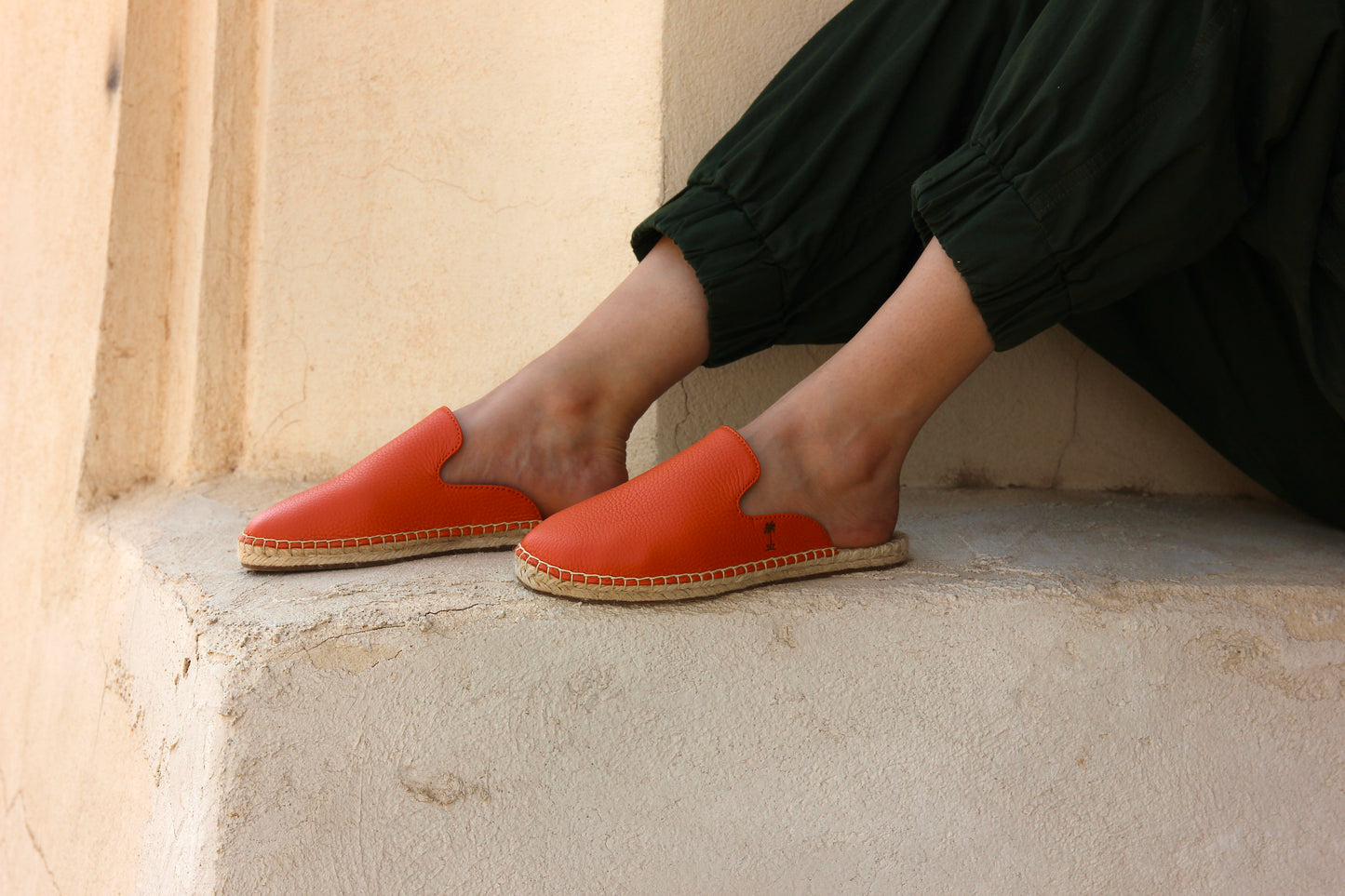 Orange-Leather Mules Espadrilles