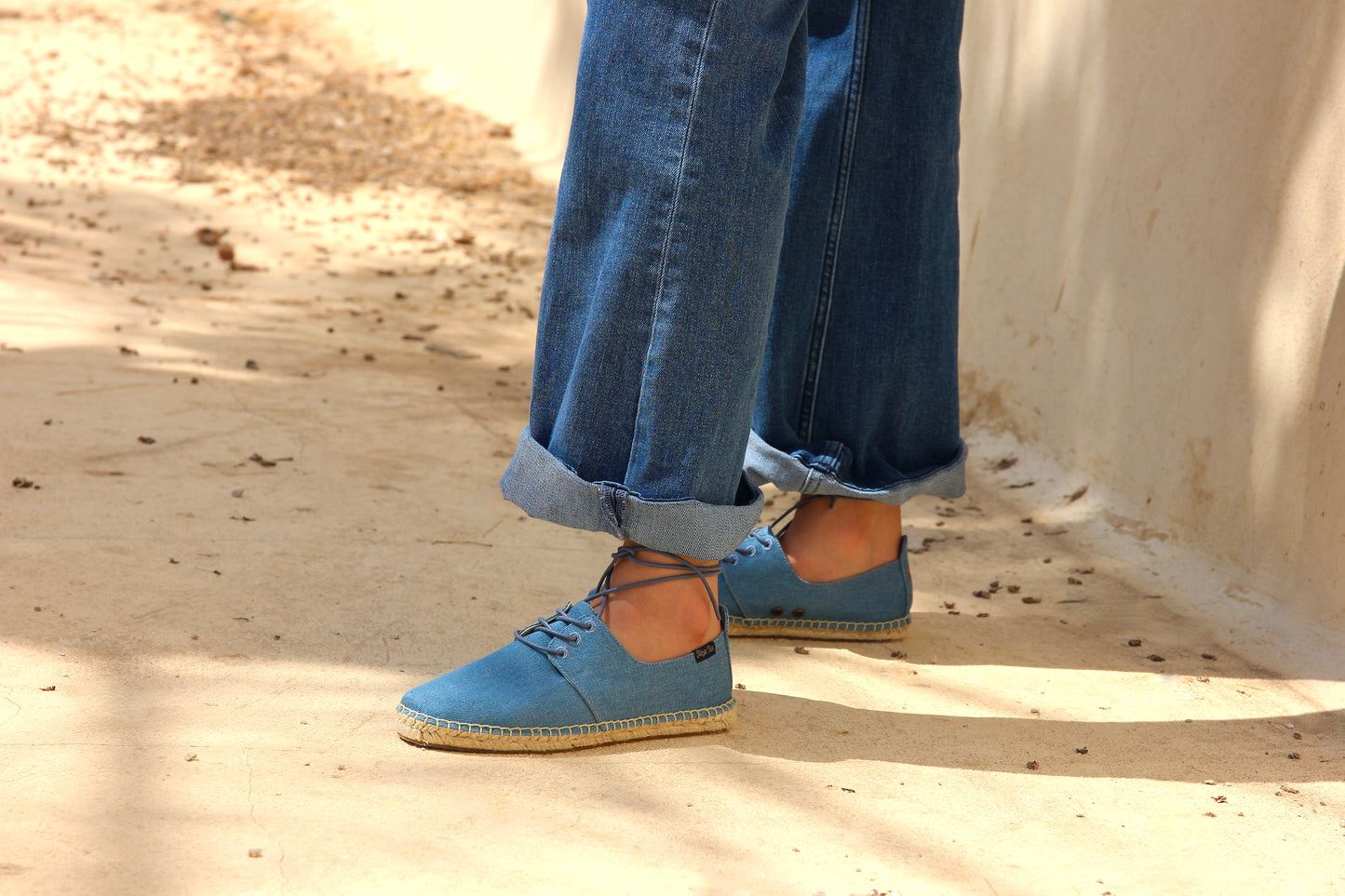 Blue lace up espadrille shoe