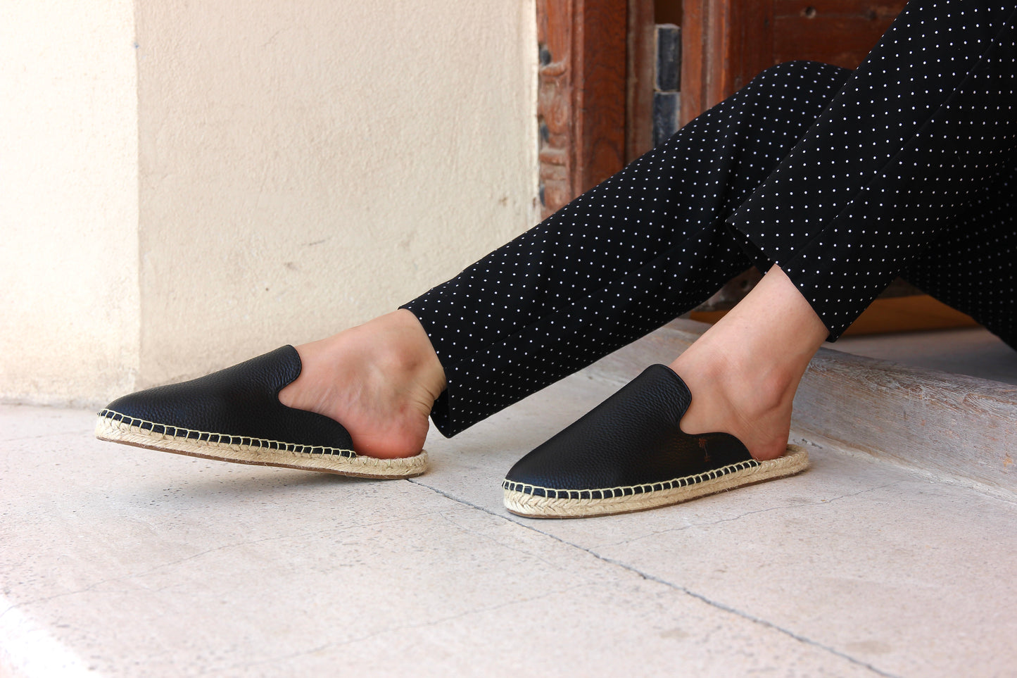 Black Leather  Mules Espadrilles