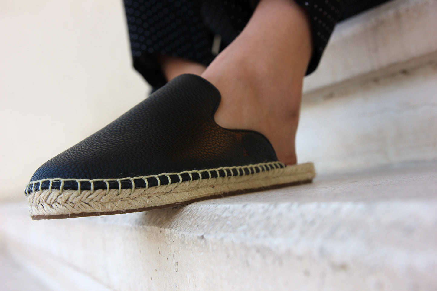 Black Leather  Mules Espadrilles