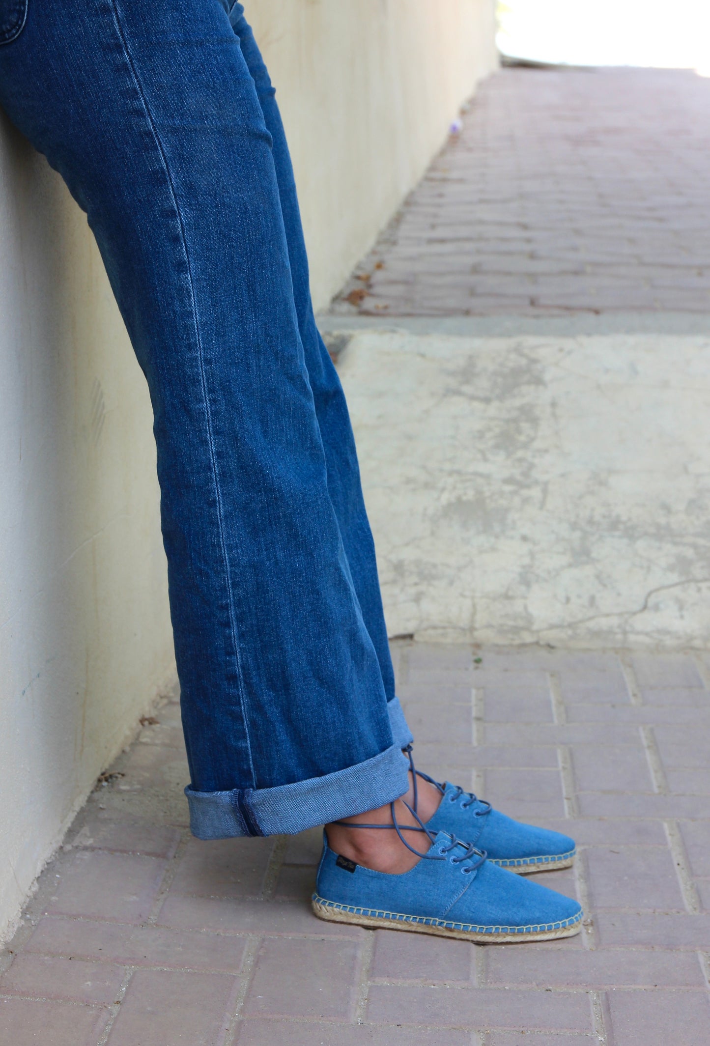 Blue lace up espadrille shoe